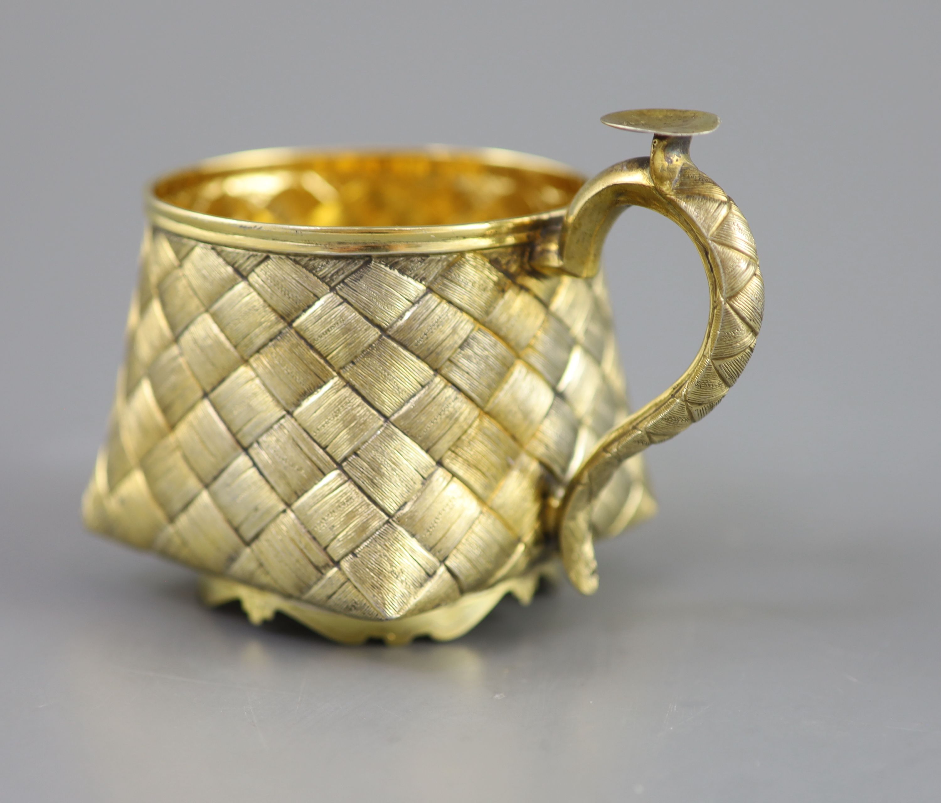 A late 19th century Russian 84 zolotnik silver gilt cup